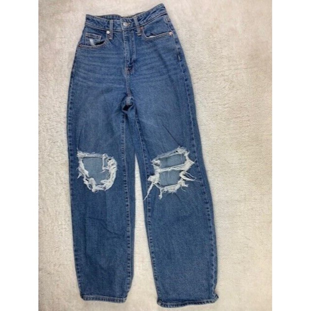 Wild Fable Size 00 Womens Jeans Highest Rise Baggy Distressed Stretch Med Wash